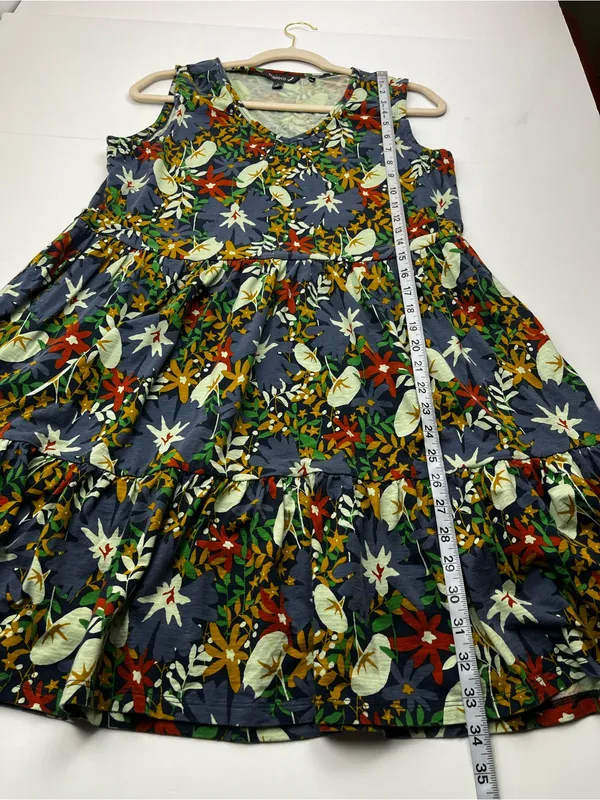 Toad & Co. Womens Floral Tiered Sleeveless Dress Blue Green Large Summer Pockets - Image 6