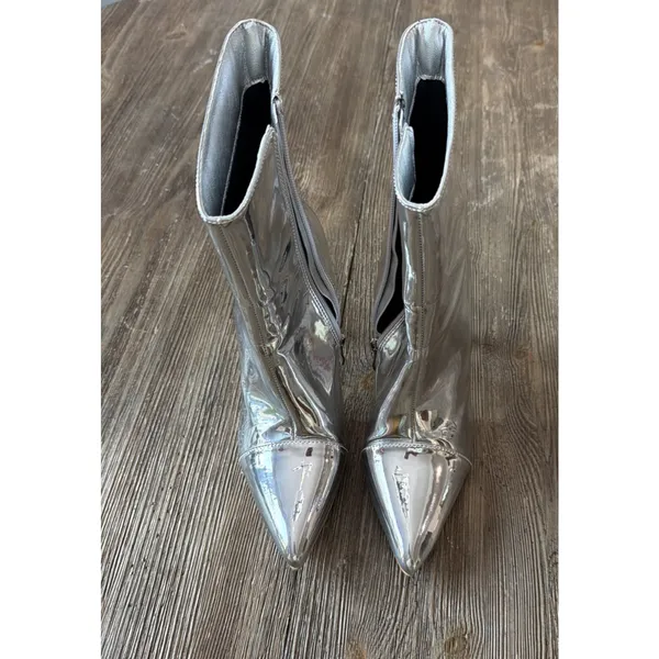 Shiny Silver Ankle boots Size 37 US 7 costume club high heels stiletto party - Image 6