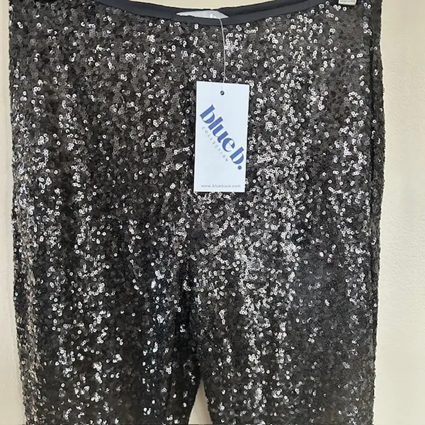 Blue B Collection Black Sequin Fully Lined Leggings Size M NWT Size M - Image 3