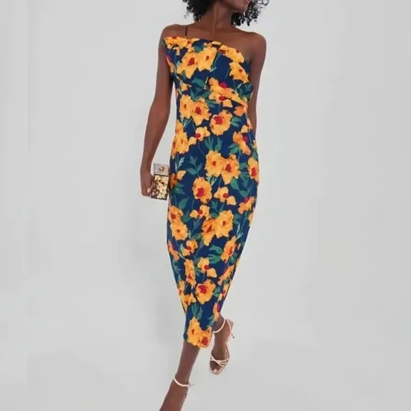 NWT Hyacinth House Margot Floral One Shoulder Maxi Dress S Marigold - Image 9