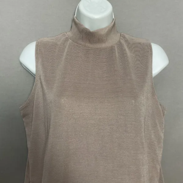 Vintage Jason Maxwell Tank Top Mock Neck Sleeveless‎ Neutral Taupe Women Medium - Image 4