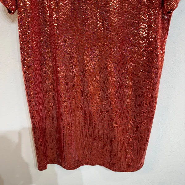 Cherish Red Sequin Mini Dress Short Sleeve Sparkle Shift Dress Sz L - Image 4