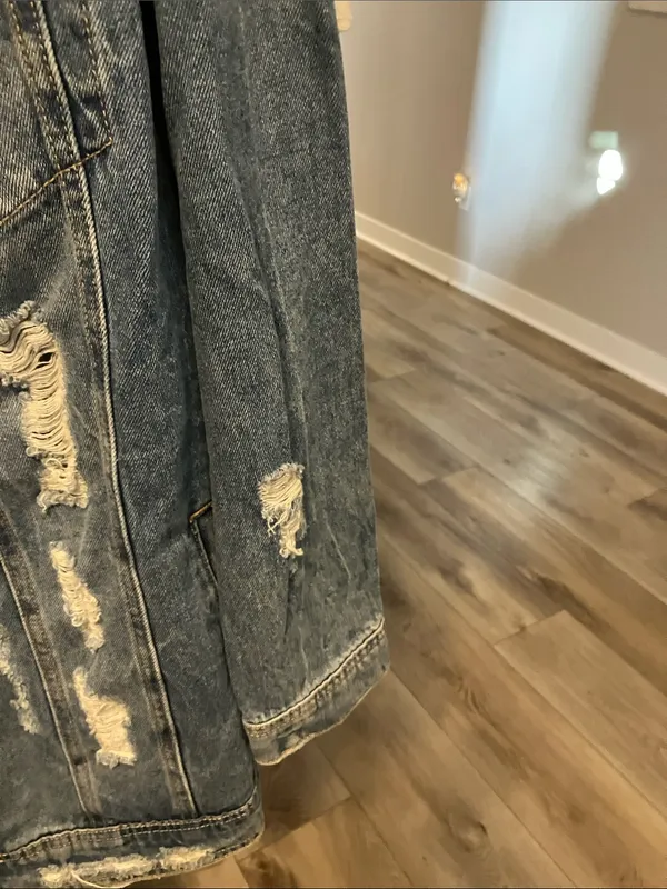 Cello Light Blue Distressed shredded Oversized Jean Jacket - Image 5