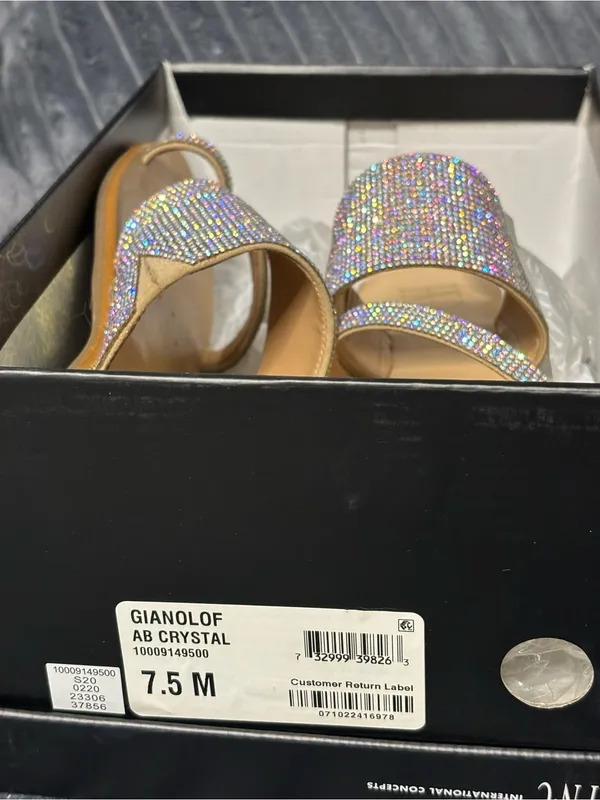 INC International Concepts Rhinestone Tan Slide Sandals - Image 6