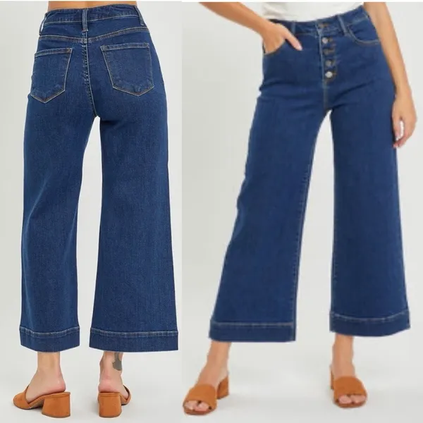 RISEN Jeans High Rise Wide Leg Button Fly Dark Wash Denim Size 2X 18 / 20 NWT - Image 3