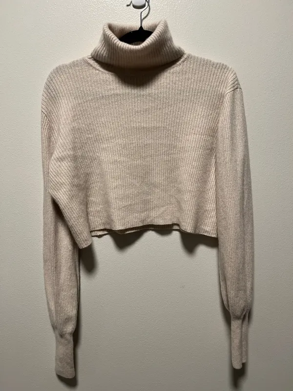 REFORMATION Luisa Cashmere Tan Ribbed Turtleneck Cropped Sweater, Size S - Image 4