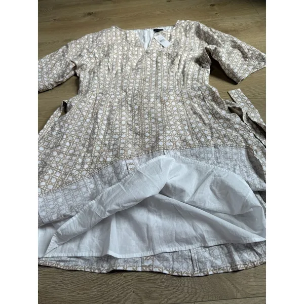 NWT Ann Taylor linen blend‎ dress geometric print belted waist v-neck size 6 - Image 11