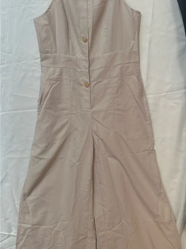 Wide Leg Jumpsuit/Overalls in Beige with pockets. - Image 2
