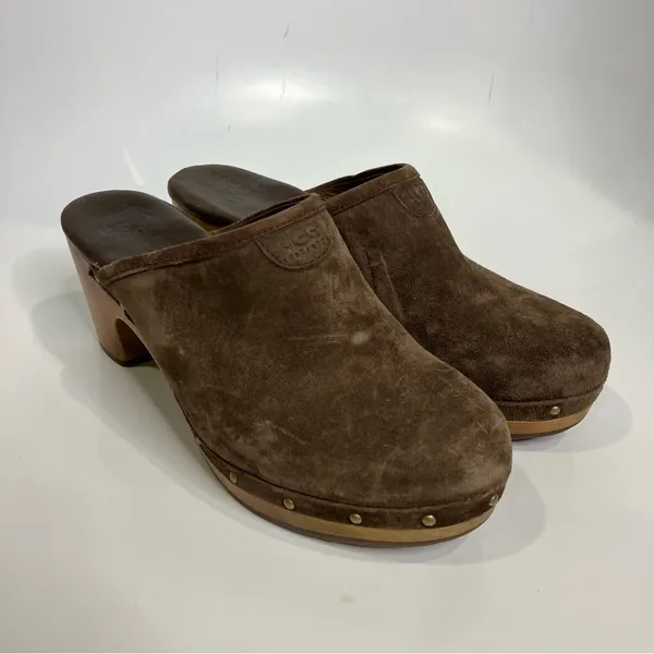 UGG Abbie clog‎ mules brown suede shearling lined women’s size 7 casual boho - Image 4