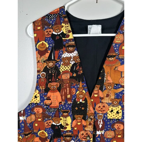 Vintage Halloween Womens Vest XL Teddy Bears Pumpkins Costumes 100% Cotton 90s - Image 13