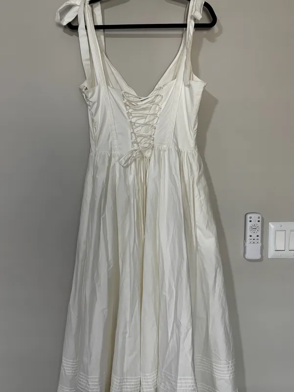 HOUSE OF CB HATTIE White Pin Tuck Cotton Midi Sundress Size XL - Image 8