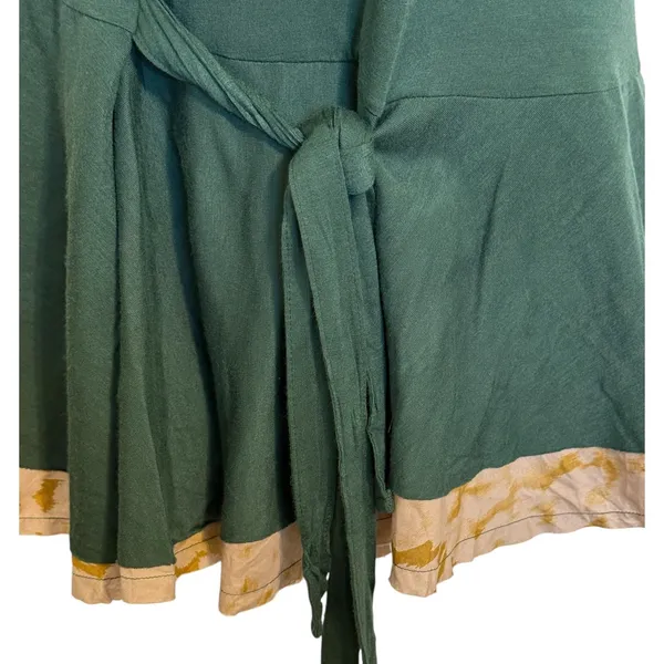 ANTHROPOLOGIE LEFT OF CENTER Forest Green Peplum‎ Tie Waist Puff Sleeve Top S - Image 3