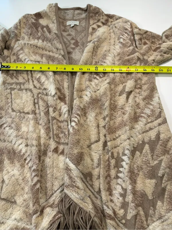 Lucky Brand Taupe & Beige Patterned Fringe Open Cardigan Size Large - Image 4