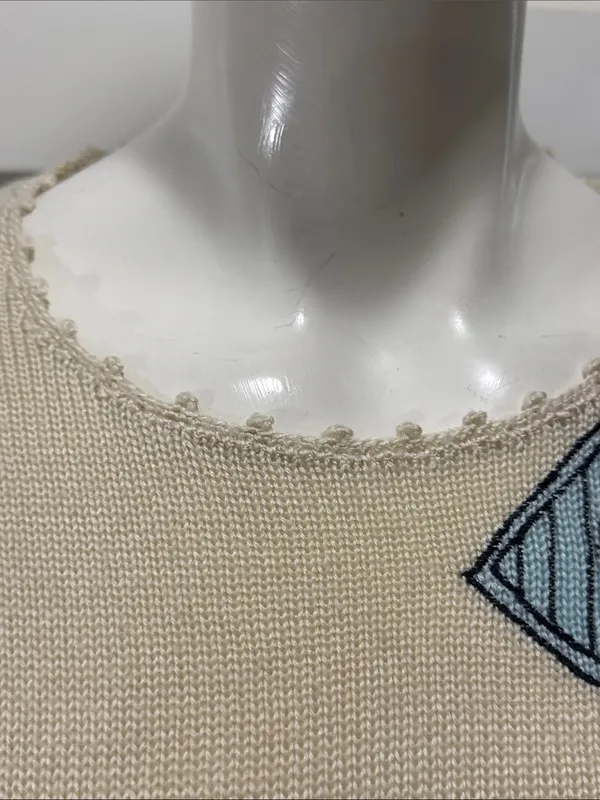 Vintage Unbranded Cotton Cream Graphic Crewneck Sweater Size Large - Image 7