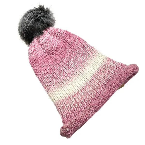 Handmade pom hat rose pink knit slouchy removable faux fur pompom adult winter - Image 12