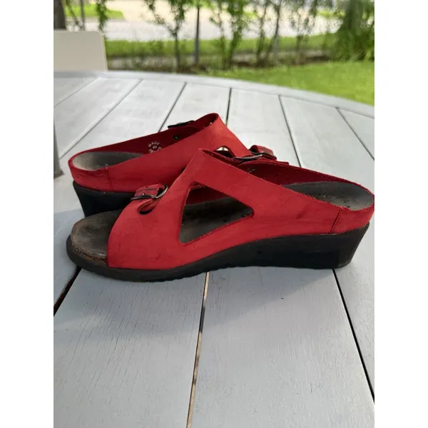 Mephisto Red Leather Nubuck Wedge Slide Sandals Shoes Womens Size EU 38 US 7 - Image 5