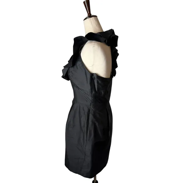 Lynn Lugo Silk Ruffle Neck Cocktail Dress Women 4 Black‎ Gothic LBD Cocktail - Image 6
