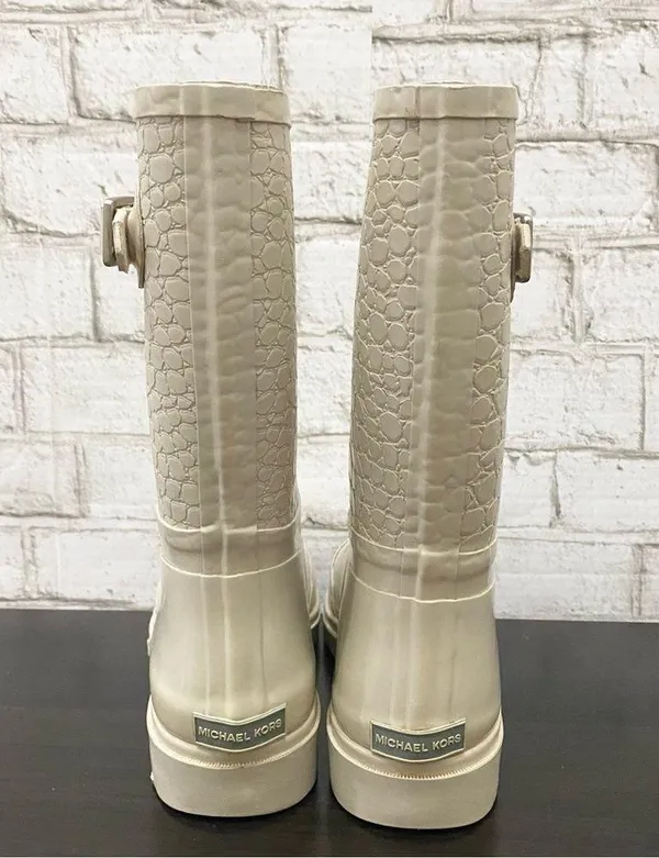 MICHAEL Michael Kors Beige Sand Textured Rubber Lugged Soles Rain Boots Size 8 - Image 6