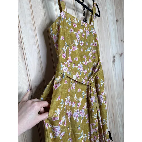 NWT Lulus Sunny Posture Chartreuse Floral Sleeveless Midi Dress Resort Size S - Image 5