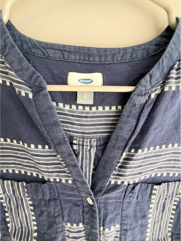 Old Navy Blue & White Geometric Stripe Button-Front Mini Shirt Dress PS - Image 5