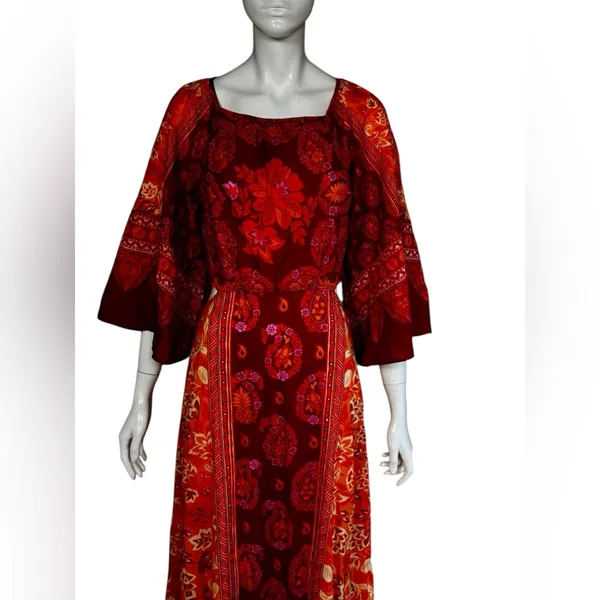 FARM Rio 100% Cotton Vibrant Red and Orange Long Sleeve Dress Size Medium - Image 8