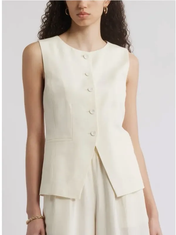 Nordstrom Women’s Cutaway Linen Vest Ivory Tofu - Image 9
