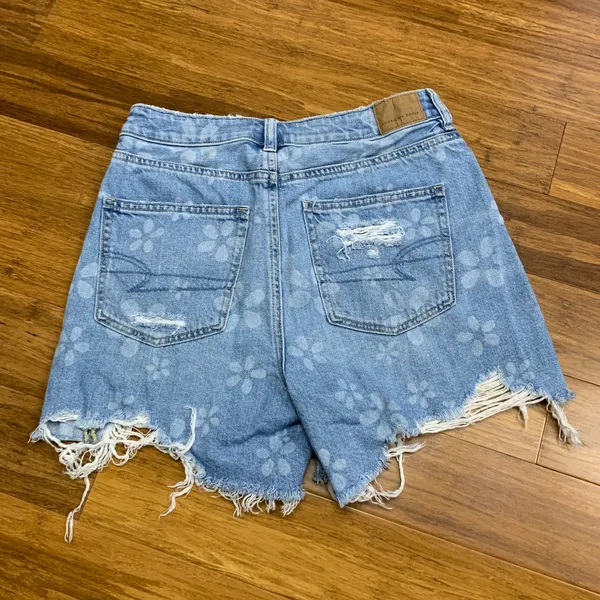 American Eagle Denim Shorts‎ Womens Size 4 Highest Rise Baggy Distressed Floral - Image 2