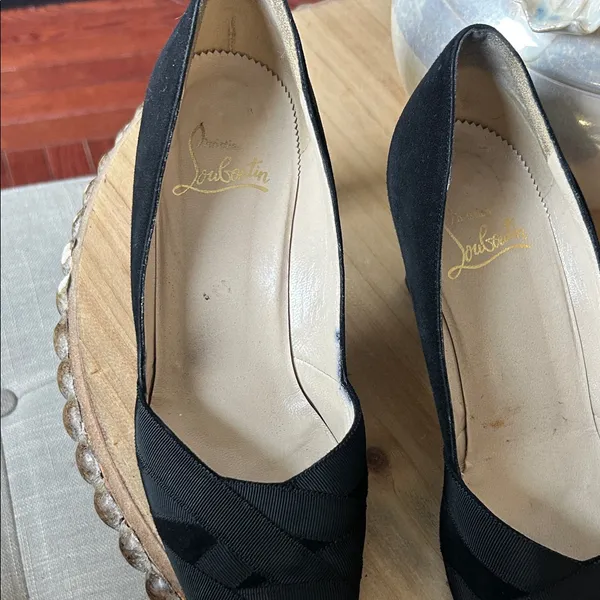 Christian Louboutin Black Suede Leather Bandage Red Bottoms Pumps Size 38 - Image 5