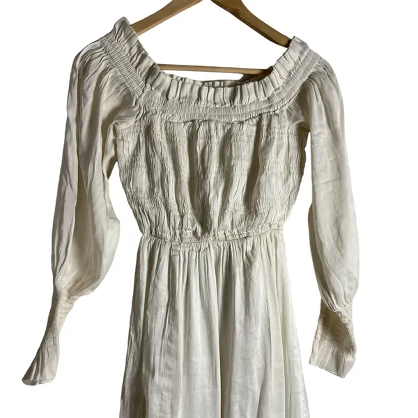 All Saints Lary White Linen Silk Shoulder Long Sleeve Slit Midi Dress Size 6 - Image 7