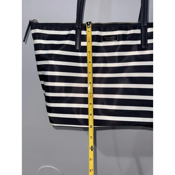 Kate Spade Hayden Sailing Stripe Tote Shoulder Bag Black and White Gold Zipper S - Image 7