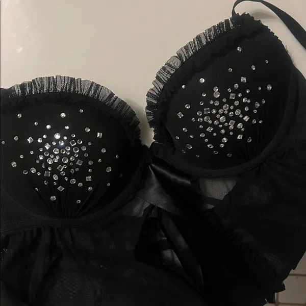 Victoria’s Secret black rhinestone bling babydoll - Image 8