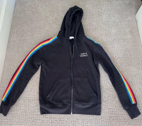 Spiritual Gangster Rainbow Stripe Love More Meditation Zip-Front Sweatshirt Hood - Image 4