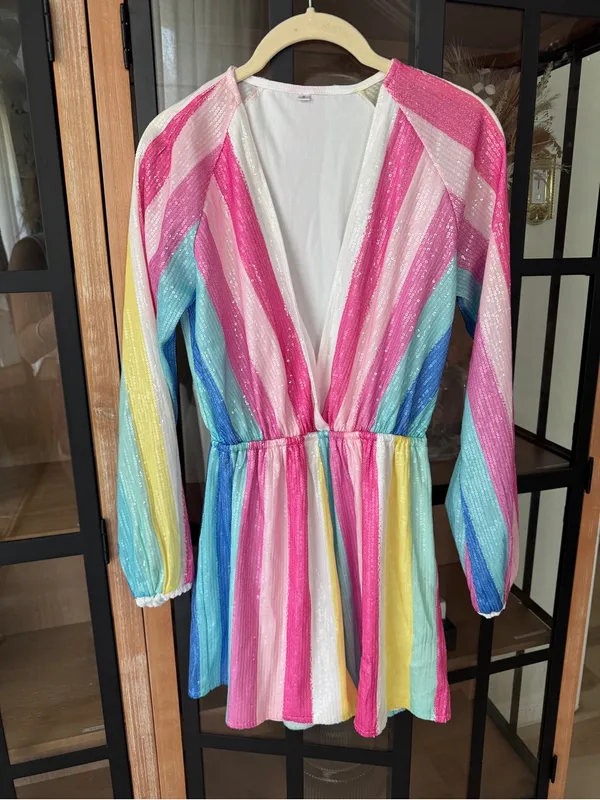 Amazon Sequined romper lover taylor swift unicorn pastel striped rainbow Gabrielle - Image 3