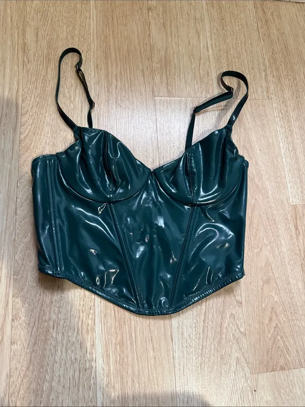 Savage X Fenty Emerald Green Leather Tease Vinyl Bustier Size Small - Image 2