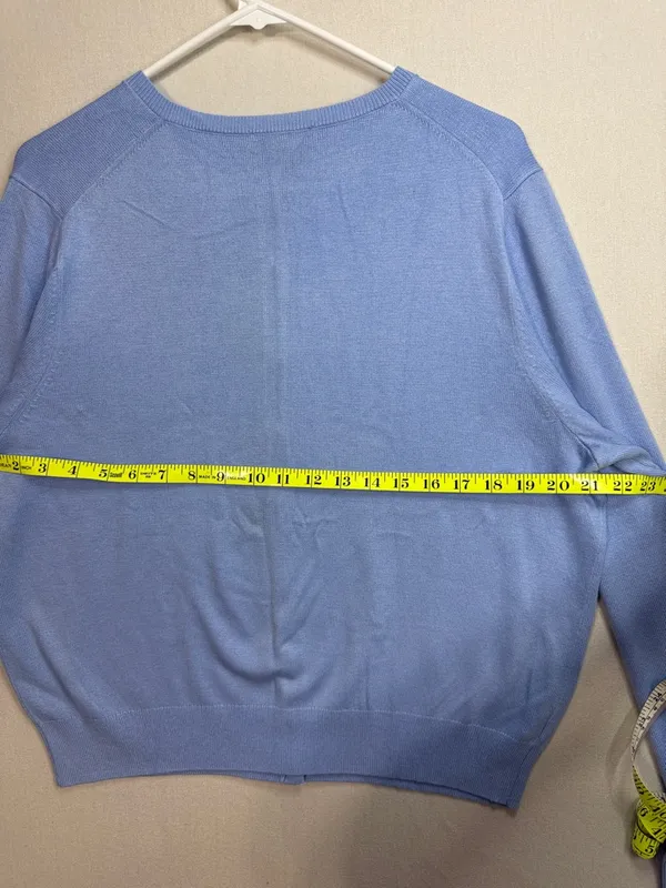 Ann Taylor Sky Blue Button-Front Crewneck Cardigan - Image 6