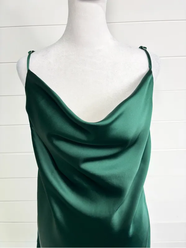 Hello Molly Deep Green Satin Cowl Mini Slip Dress Forest green - Image 3