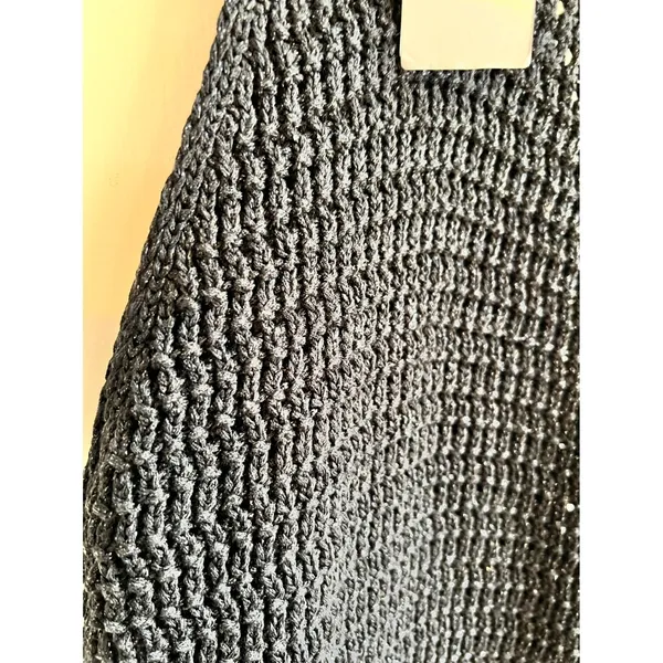 Mango Black Metallic Knit Halter Mini Dress XS Open Crochet Shimmer - Image 5
