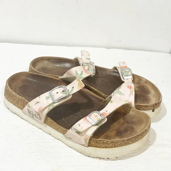 Papillio Birkenstock Sandals Floral Pattern Strappy‎ Cork Sole Womens Size 6 - Image 3