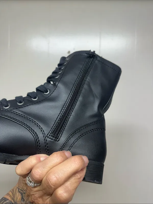 Time and Tru Black Lace-Up Side-Zip Combat Boots - Image 4