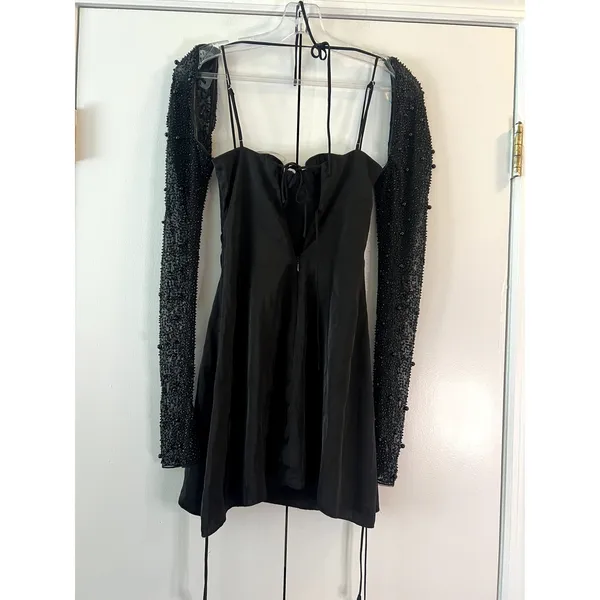 Oh Polly Geneva Long Sleeve Embellished A-line Mini Dress in Black Size 0 New - Image 7