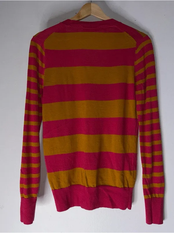 LOFT Women's Pink/Yellow Striped Long Sleeve Cardigan Sweater‎ Size S - Image 2