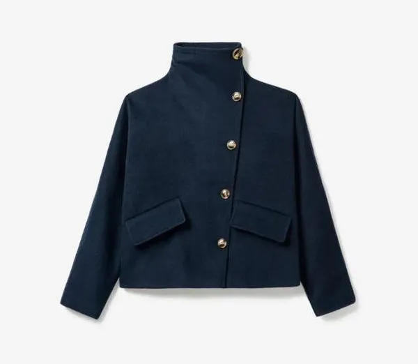 NOIZE Elettra Short Length Vegan Wool Coat Navy Womens Size Large - Image 3