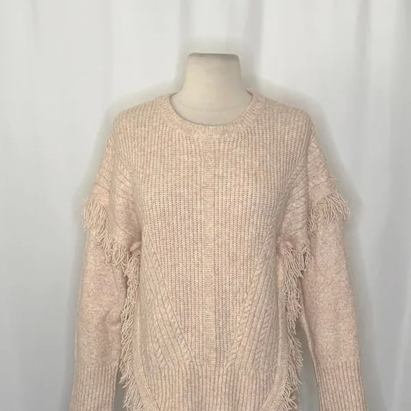 By ANTHROPOLOGIE Josey Fringe Sweater Marled Pink Pink Crew Neck Wool Small - Image 3