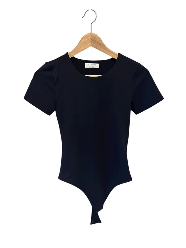 Aritzia Babaton Contour women’s Black Crewneck Short Sleeve Bodysuit Sz S - Image 2