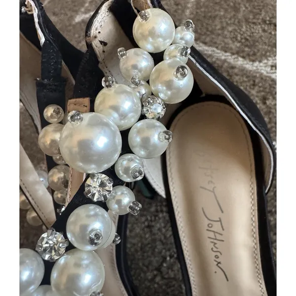 Betsey Johnson SB Ellah Pearl Crystal Embellished Mesh High Heels Pointed Toe 8 - Image 10