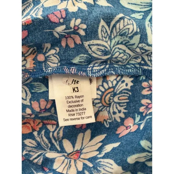 Croft & Barrow Floral Dress Medium‎ Blue Smocked Waist Tiered Ruffle Hem Rayon - Image 7