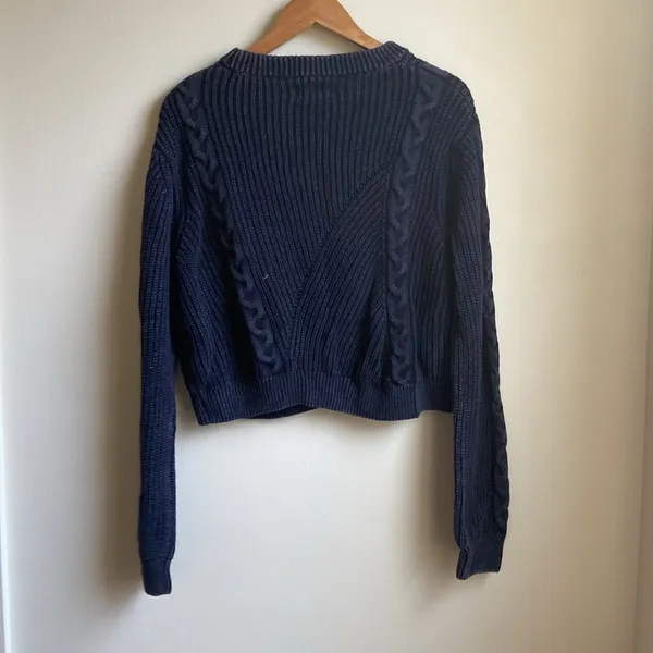 For The Republic Cotton Crewneck Sweater (Sz XL) Blue Distressed Cable Knit - Image 7