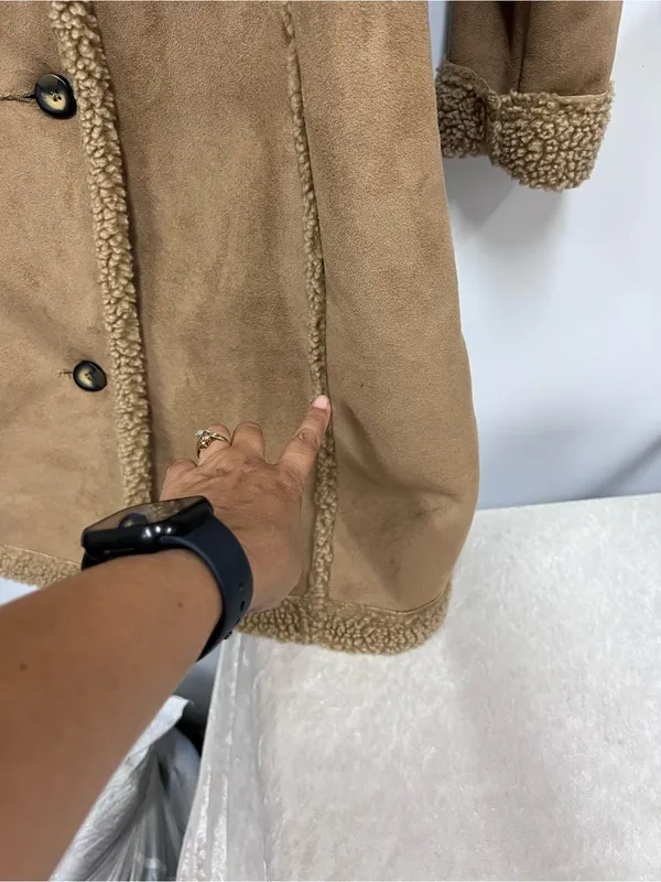 L.L. Bean Women's suede faux fur Shearling-Trim Trench Coat L regular - Image 13