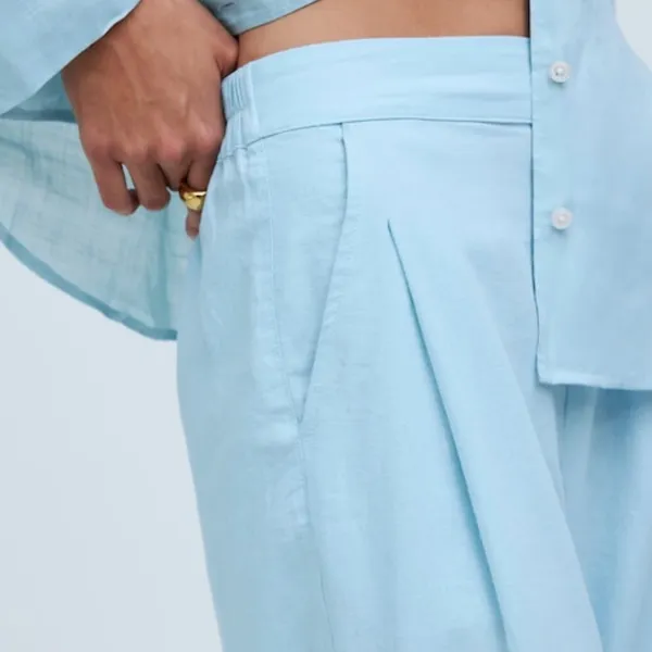 Madewell Pull-On Wide Straight Leg Crop Linen Pants‎ in Blue Heron Size 8 - Image 5