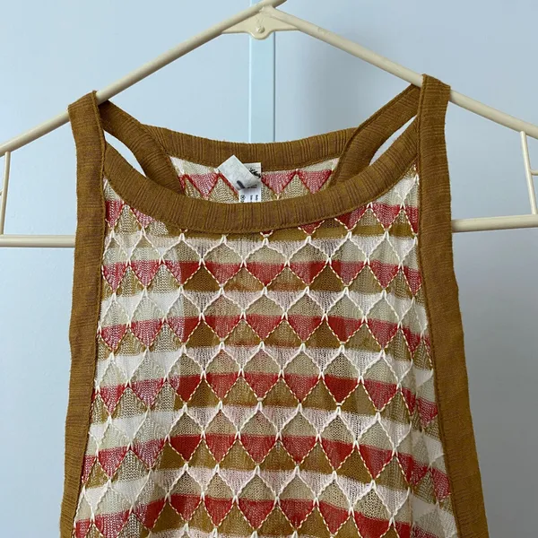 Intimately Free People Boho Geometric Knit Mesh Racerback Tank Top Small S Brown - Image 2